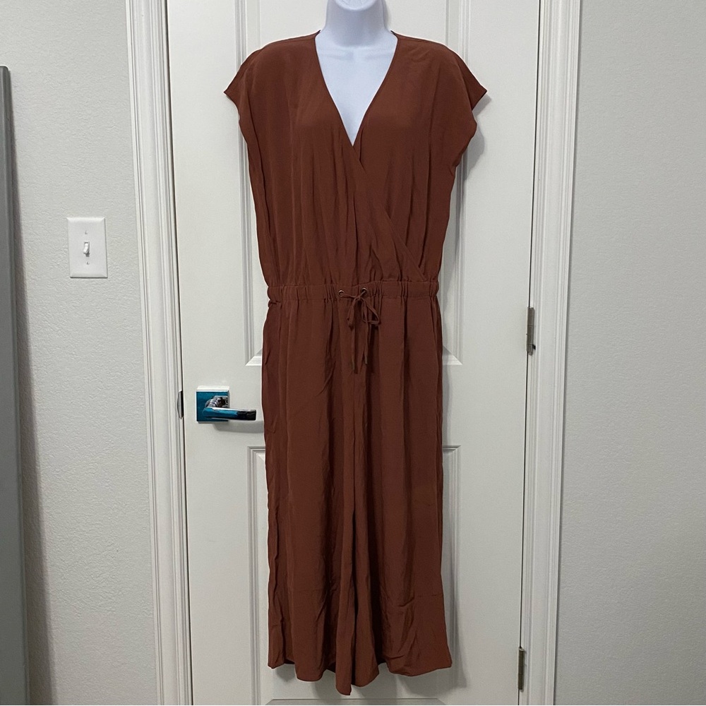 Eileen Fisher Womens Size S Russet Brown Crepe Wide Leg Cropped Jumpsuit *FLAW